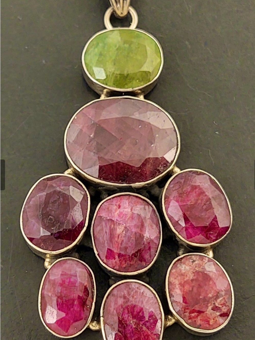 Vintage Burmese Ruby & Green Amethyst Sterling Silver Pendant